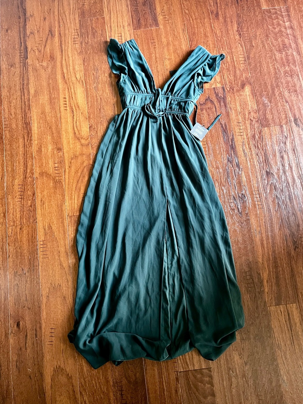 Lulus Dark Emeraldn Green Ruffle Sleeve Maxi Chemise